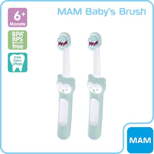 MAM Baby's Brush im 2er-Set, Baby Zahnbürste mit kurzem Griff zum einfachen Halten, Kinderzahnbürste zur sanften Zahnreinigung, ab 6+ Monate, türkis – Bild 4