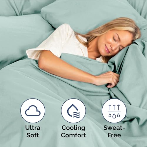 Image of Twin XL Size 3 Piece Sheet Set - Ultra Soft & Cooling Sheets - Light Teal | Fits 8 Inch to 16 inch Mattress, Wrinkle Free & Fade Resistant with Deep Pockets, Breathable, Comfy Hotel Luxury Bedding
