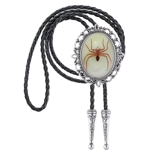 Image of Jeilwiy Bolo Tie for Men Real Stone Westwern Cowboy Ties Silver Bolos Women Leather Necktie Gift for Birthday Christmas