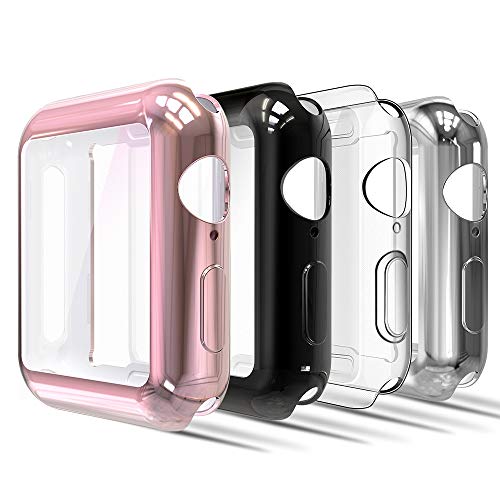 Simpeak Soft Screen Protector Bumper Case Compatible with Apple Watch 40mm Series 4 Series 5 Series 6 / SE, 4 Pack, Full Coverage Case Replacement for iWatch 40 mm, Clear,Black,Rose Gold,Silver