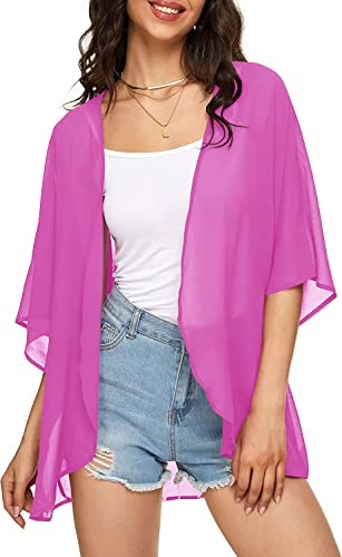 Image of Indian Trendy Women's Solid Puff Sleeve Kimono Cardigan Loose Cover Up Casual Blouse Top Chiffon