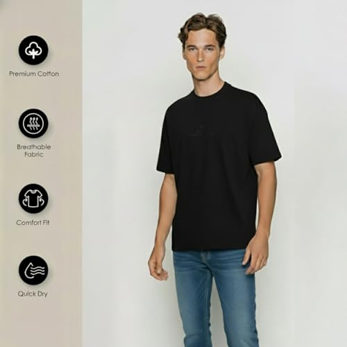 Image of Van Heusen Men's Premium Cotton Oversized Drop Shoulder Brand Logo T-Shirt