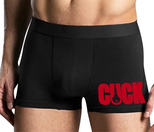 Knaughty Knickers Cuck - Locked Cock - Cuckold - Key Design - Sissy Hotwife Black Mens Boxer Brief Adult Fun Design