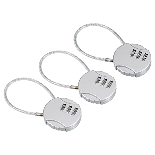 Image of PATIKIL Combination Lock 4.7 Inch, 3 Pcs 3 Digit Outdoor Waterproof Code Padlock with Wire Rope for Luggage Gym Locker Fence Toolbox Backpack, Silver