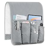 AUVCAS Sofa Armrest Organizer Non-Slip Arm Chair Bedside Storage Caddy Organizer Armchair Caddy for Recliner Couch Remote Holder with 5 Pockets for Cell Phone TV Remote Control Magazines(Grey)