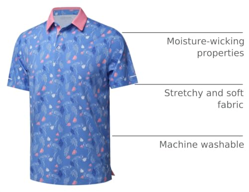 Image of Golf Shirts for Men - Dry Fit Moisture Wicking Short Sleeve Performance Sport Casual Striped Collared Mens Polo Shirt