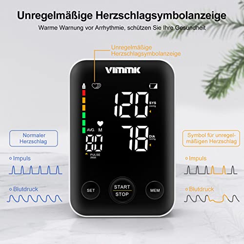 Vimmk Blutdruckmessgerät Oberarm Digital Messgerät Bluthochdruck LED Display, Arrhythmie-Erkennung...