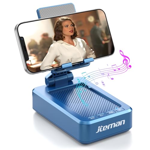 JTEMAN Phone Stand with Wireless Bluetooth Speaker, HD Surround Sound Bluetooth Speaker for Desk Perfect for Home Kitchen Gadgets Gifts,Compatible with iPhone/ipad/Samsung Galaxy(Blue)