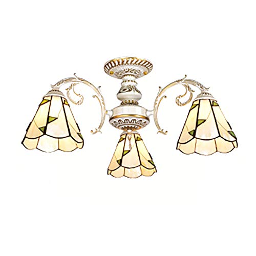 Chandelier de style en vitrail de fleur de rose et finition bronze