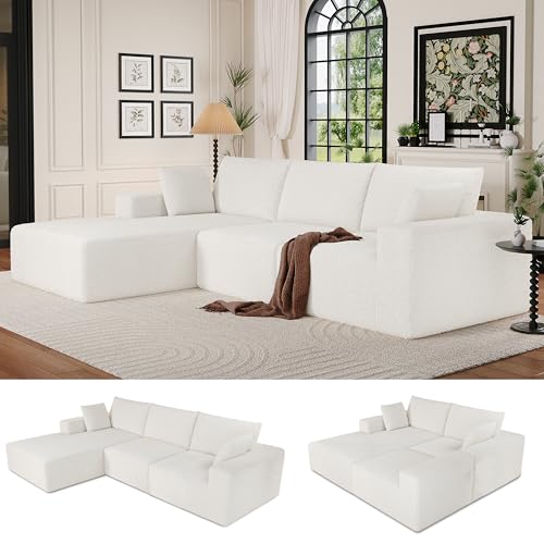 Image of Modular Sectional Sofa Couches L-Shape Couch 3 Seat Modular Sofa Memory Foam Sectional Couches for Living Room (Cloud White, 108 inch+Left Chaise)