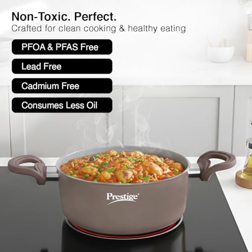 Image of Prestige Ceraglide Duo Casserole 24cm /4.6L with Glass Lid Non-Stick Ceramic Coating|Works On Gas & Induction|High Heating|Cool Touch Handle|Grey