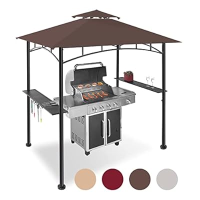 5x8ft Grill Gazebo Canopy for Patio, Outdoor BBQ Gazebo with Shelves & Extra 2 LED Light, (Brown)