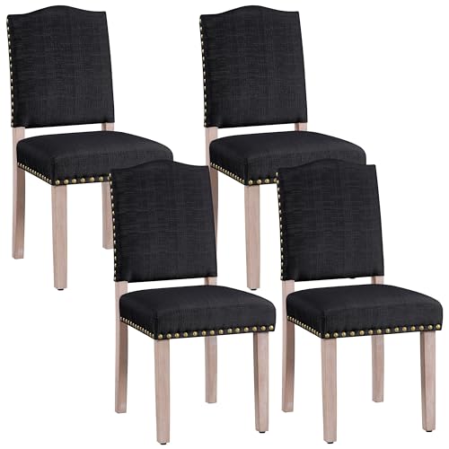Yaheetech Dining Chairs Set of 4 Modern Kitchen Chairs with Nailhead Trim and Upholstered Seat for Home, Living Room, Kitchen, Black