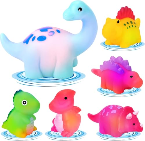 Muslecid Badewannenspielzeug, 6 Stück Dinosaurier Badespielzeug mit Licht, LED Badewannen Spielzeug Kinder, Badespielzeug Baby ab 1 2 3 4 5 Jahr, Leuchtet Wasserspielzeug Bath Toys Sensorik Spielzeug