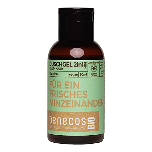 Gel de ducha Benecos de menta, 2 en 1, para piel y cabello, tamaño mini, 50 ml (1)
