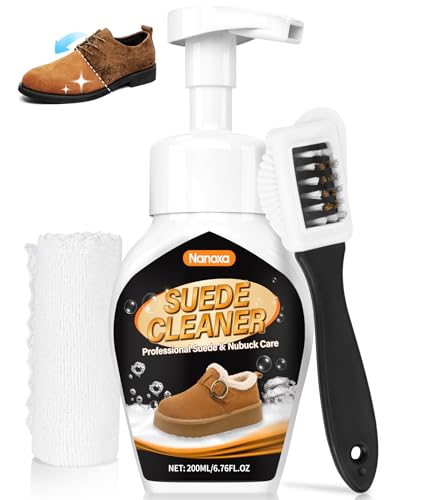 Nanoxa Suede Cleaner No-Rinse Suede And Nubuck Shoe Cleaner Removes Dirt & Stains Shoe Cleaning Kit with Brush & Towel for Suede Nubuck Boots Sneakers-200ml