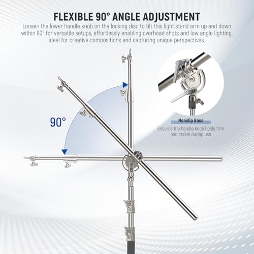 Image of NEEWER Heavy Duty Stainless Steel Extension Boom Arm 17.6lb Load Capacity for C Stand and Light Stand, 38.6-66.3 inch /98-168.5cm Crossbar Holding Arm with Sandbag for Strobe /Softbox /LED Video Light, DS021