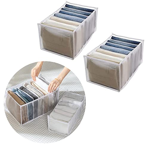 Rayeeley 1Pcs 7Grid Folding Drawer Organizers,Closet Clothes Organizer Storage Box, Nylon Jeans Drawer Divider Organizers for Pants Jeans T-shirt Legging Shirt (White)