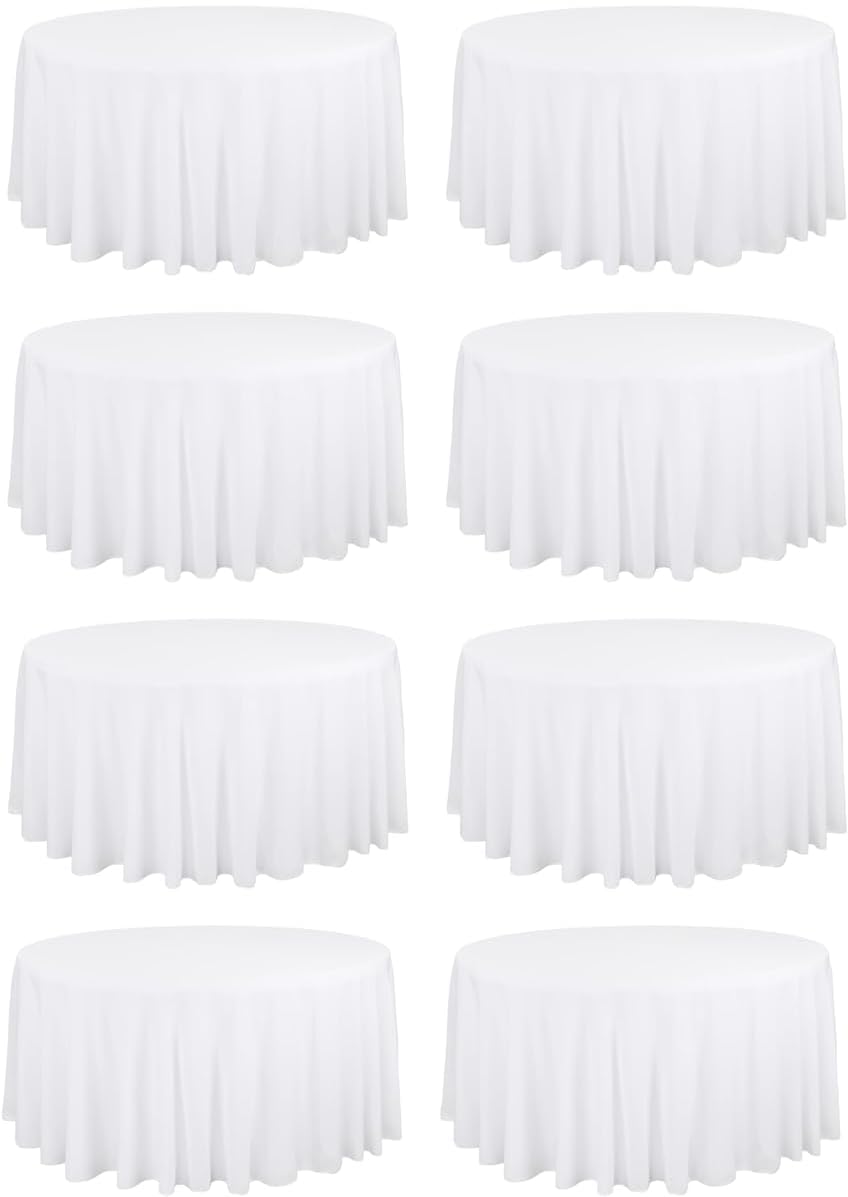 HASJOIN 8-Pack Round Polyester Tablecloths, 90 Inch, White, Fabric, Washable, for Wedding Parties