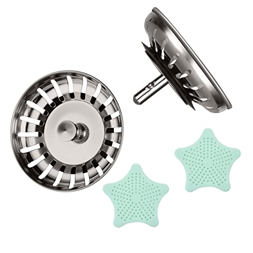 Ainiv Tapón Fregadero de Cocina 80mm, 2pcs Cesta de tamiz de fregadero, Tapón fregadero 304 acero inoxidable fregadero filtros cocina, colador de drenaje de fregaderos cocina Cover