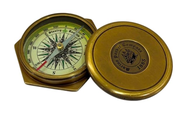 Vintage Brass Directional Compass, Hexagonal Maritime Navigation, 3 Inche, Titanic History Gift for Outdoor-image-10