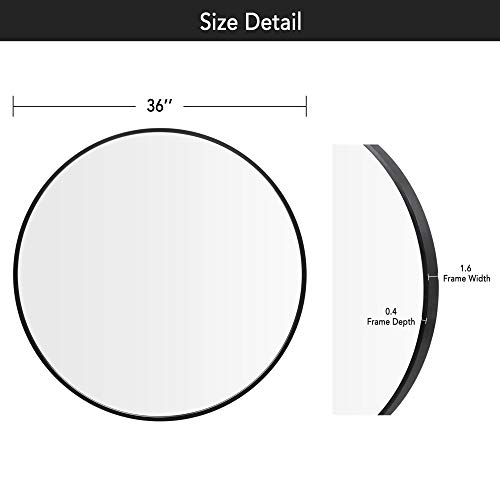 Pexfix Circle Mirror 36”X 36” Aluminum Alloy Frame Modern Large Round Mirror Bathroom Vanity Mirror Wall Mounted Mirror Accent Mirror Black #TOP5