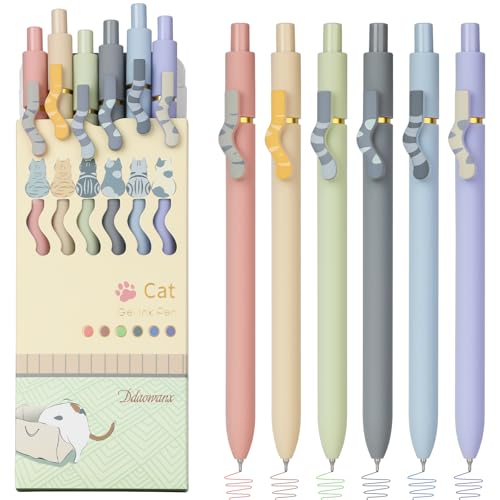Ddaowanx Cat Gel Pens 6 Assorted Colors 0.7mm Cute Colored Pens Fine Point Smooth Writing Kawaii Office School Supplies Cat Gifts for Women