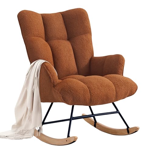 Image of Zedachica Rocking Chair Nursery Glider Rocking Chair Teddy Rocking Accent Chair Nursery Rocker Nursing Rocking Chair for Living Room Bedroom Nursery (Brown Teddy)
