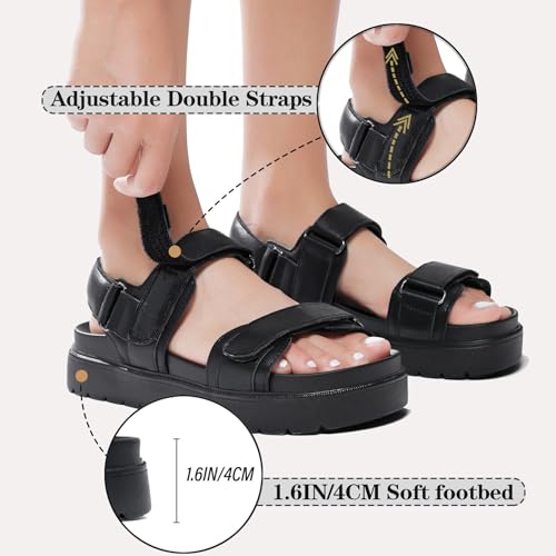 Image of ZEENXIUYA Women's Thick Platform Sandals Comfort Adjustable Double Strap, Soft Footbed Sandals with Back Strap, Arch Support Summer Beach Slip On Leather Flat Sandal