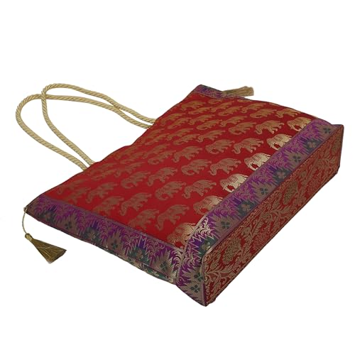 Image of Designer Ethnic Handmade Brocade Silk Tote Bag For Women's Shoulder Bag Shopping Bag For Girls 16 Inch