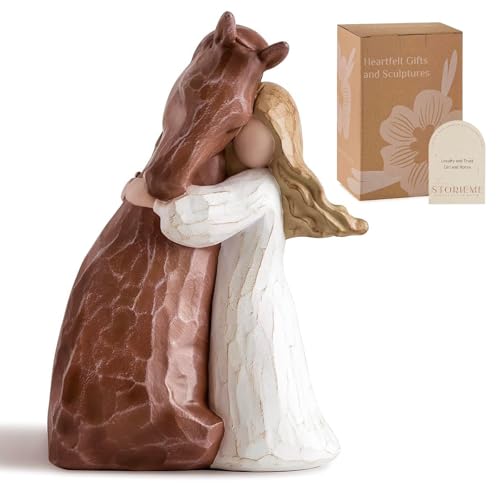 Storieme Horse Gifts for Women: Girl Embracing Horses Hand-Painted Stuff Figurines Statue...