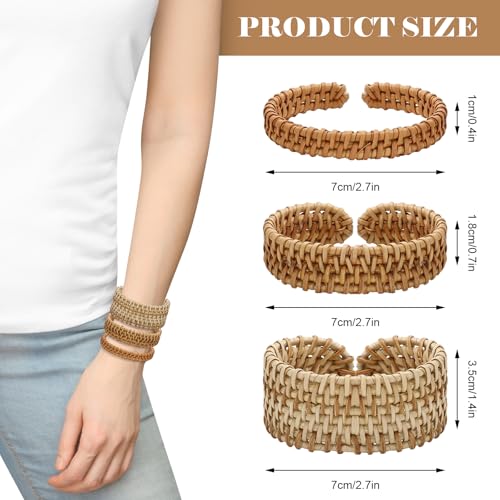 3 Pcs Rattan Bracelet Boho Handwoven Wooden Braided Open Cuff Bangle Bracelet Adjustable Wrap Bangle for Summer Women Wrist Jewelry2