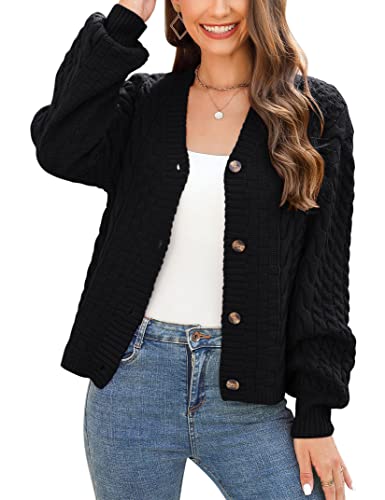 MISSKY Womens Button Down Long Sleeve Cardigan Sweaters V Neck Cable Knit Sweater for Women