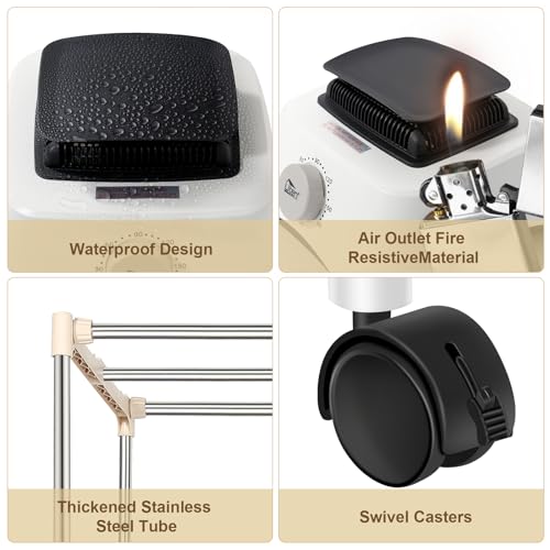 Uten Wäschetrockner Elektrisch, Tragbarer Kleiderschrank, Warmlufttrockner Doppel Schicht Design, Große Kapazität 1500W für Apartment, Grau