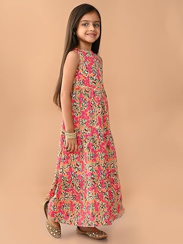 Image of LILPICKS All Over Printed Sleeveless Ankle Length Dropwaist Maxi Dress for Girls (Multi)