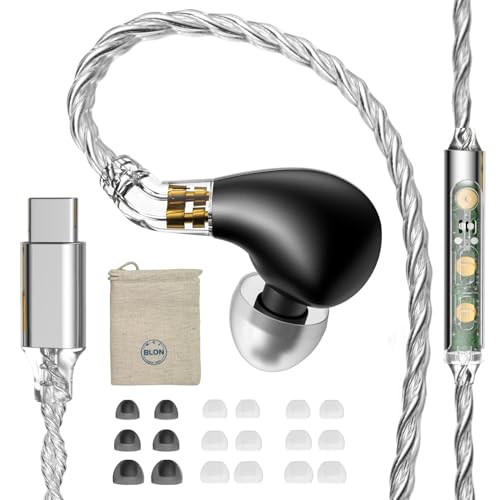 EZ EAR BLON BL03II - Monitor in ear de alta fidelidad mejorado de 10 mm de doble cavidad DD IEM con cable de 0.78 2pin para músico, cantante, trabajo, juegos, teléfono celular (usb-c, con micrófono)