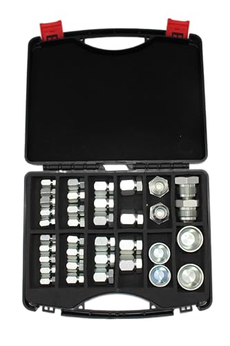 Image of 64 Pc Hydraulic Hose Tube and Pipe Fitting Kit, 37 Degree JIC Cap and Plug Assortment Kit, Heavy Duty Seal Adapter Set w Precision Threading, Dash Sizes -04-06 -08-10 -12-16