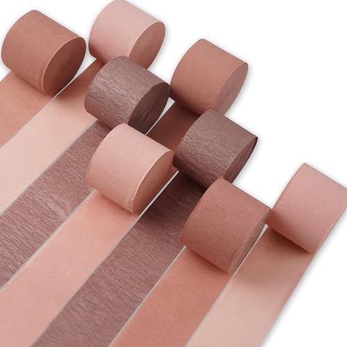 Image of PartyWoo Crepe Paper Streamers 8 Rolls 656ft, Pack of Rose Gold, Dusty Pink, Pastel Pink Streamers Party Decorations, Crepe Paper for Birthday Decorations, Wedding Decorations (1.8 In x 82 Ft /Roll)