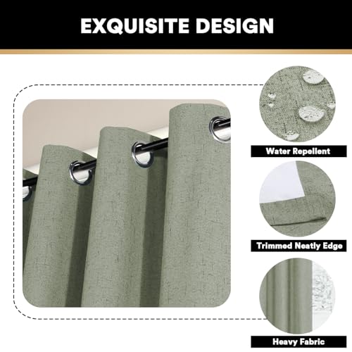 Image of PrinceDeco Blackout Curtains for Bedroom Energy-Efficient Temperature Regulators Curtains for Sliding Glass Doors Anti Rust Sliding Glass Door Curtain for Living Room,100 X L84 Inch,Green Bay