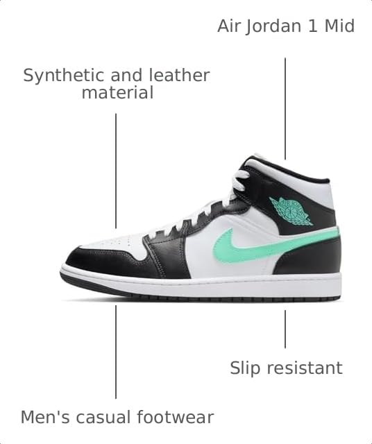 Image of Jordan Nike Air 1 Mid Men's Shoes White /Green Glow-Black DQ8426 103 - Size 13