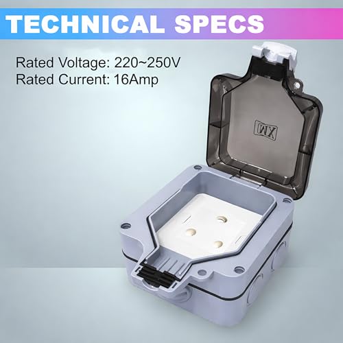 Image of MX Waterproof 3-Pin Indian Socket 16A 250V Outdoor Power Socket Box IP66 Single Weatherproof Electric Outlet - Garden, Patio, Balcony, Home, Hotel