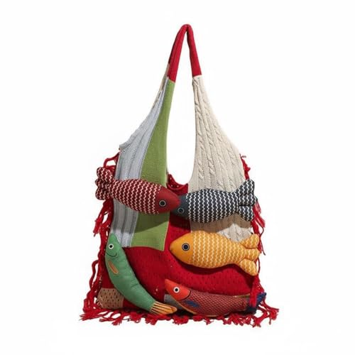 Sac poisson 3D en maille tissée avec finitions frangées artisanales