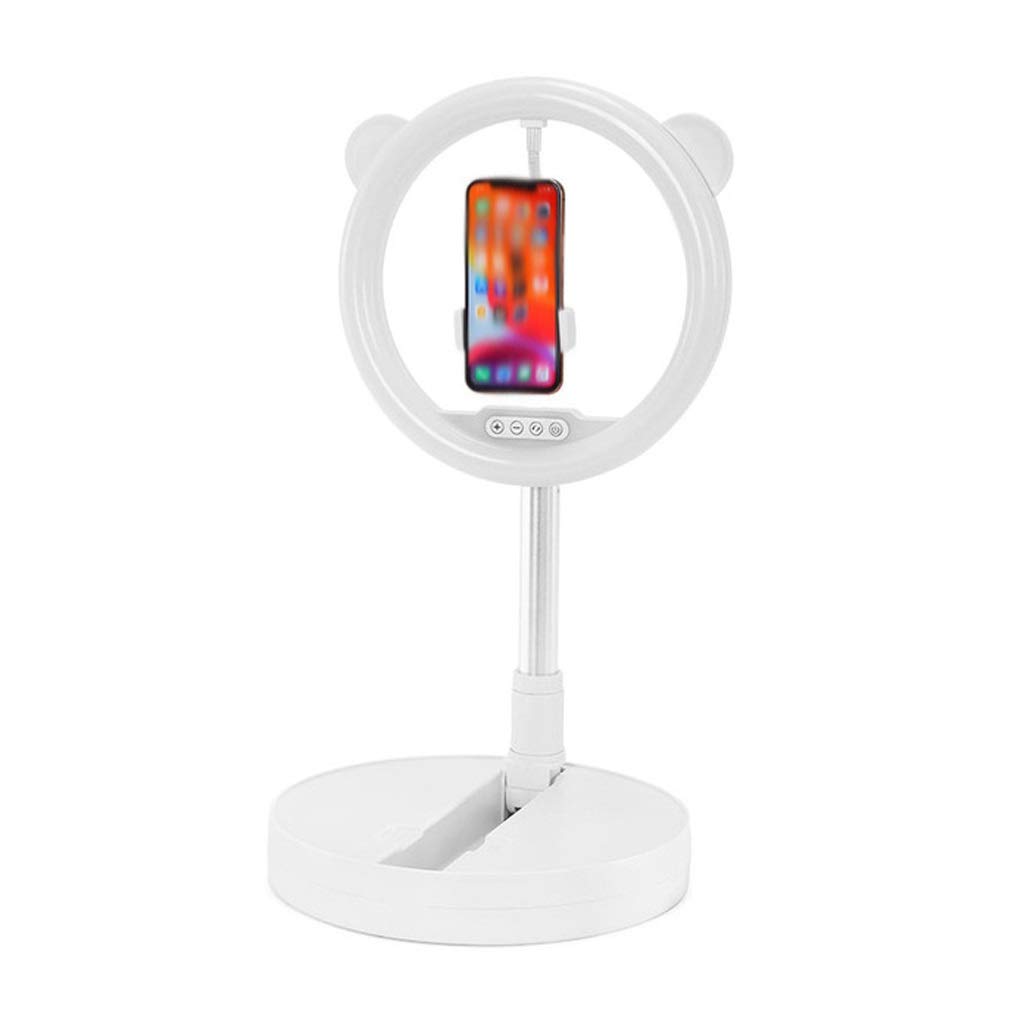 Folding LED Light Mobile Phone Stand Tricolor Retractable Height Makeup Online Teaching Live Stream Lamp Stand(OneColor)