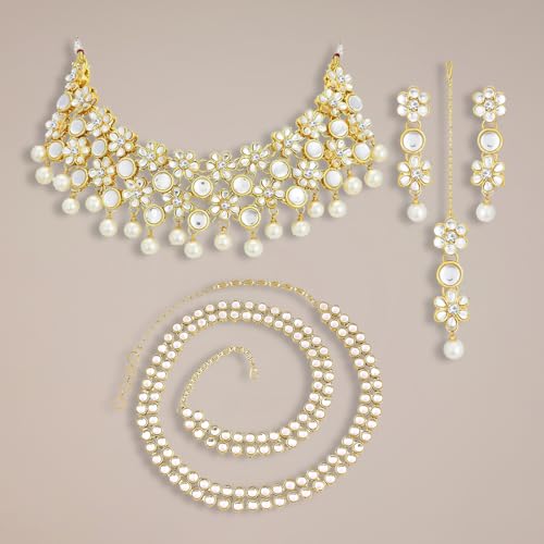 Image of Peora Traditional Ethnic Kundan Pearl Traditional Jewellery Set Gift for Women