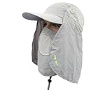 Ace Select Fishing Hat Protection Sun Cap w/Removable Shield Mask Neck Flap Grey
