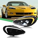 LETSLATE Headlights Compatible with Corvette C6 Convertible/Hatchback 2005-2013, Front Light Assembly w/Dynamic Animation w/Amber Sequential Turn Signal, No Need Bulbs Sold as Pair