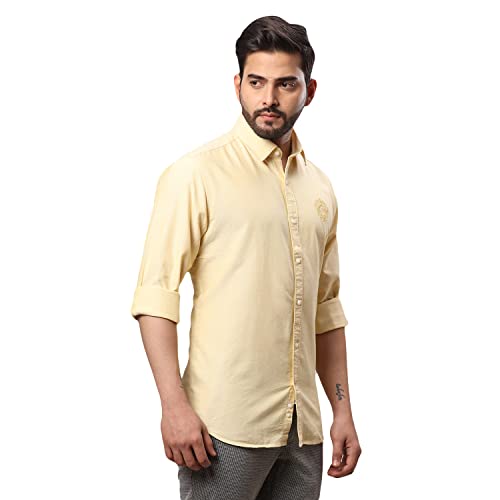 Image of Raymond Men's Pure Cotton Solid Pattern Slim Fit Regular Collar Full Sleeve Casual Shirt