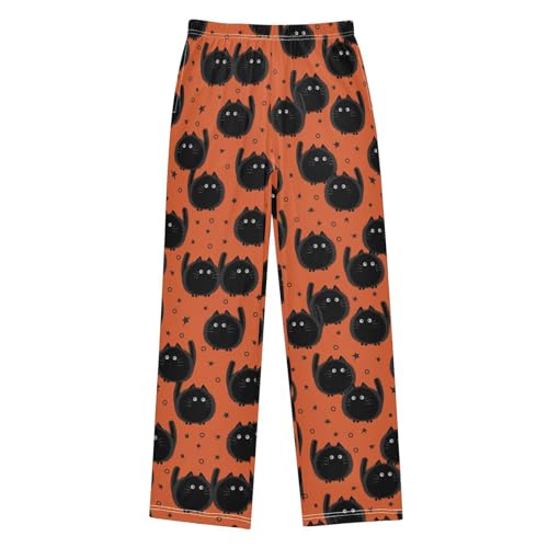 Black Fat Cat Boys Long Pants Soft Trousers Elastic Waist Kids Lounge Bottoms with Pockets S-XL