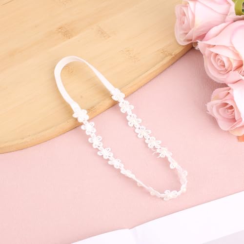 Elastic Baptism Headband for Baby Girl, 16.5 Inch White Flower Christening Baby Head Band Soft Hairband Lace Toddler Hair Bands Hair Accessories for Newborn Kids Infants Outfit Gifts3