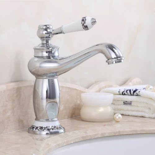 Blumenmuster Einhand-Mischbatterie Für Waschbecken – Kalt-/Heißwasserhahn Aus Messing (schwarz)